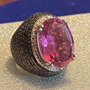 Large pink silver ring